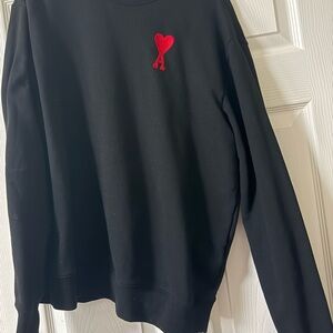 Ami Alexandre Mattiussi Black Crewneck Sweater with Red Heart 'A' Logo